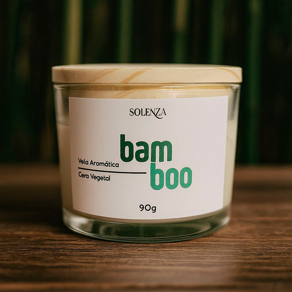 Vela Artesanal de Bamboo – 100% Vegetal, Pavio de Algodão