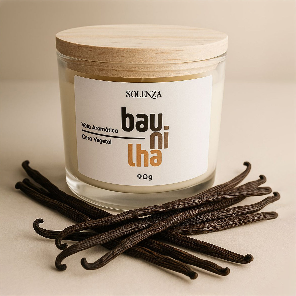 Vela Artesanal de Baunilha – 100% Vegetal, Pavio de Algodão