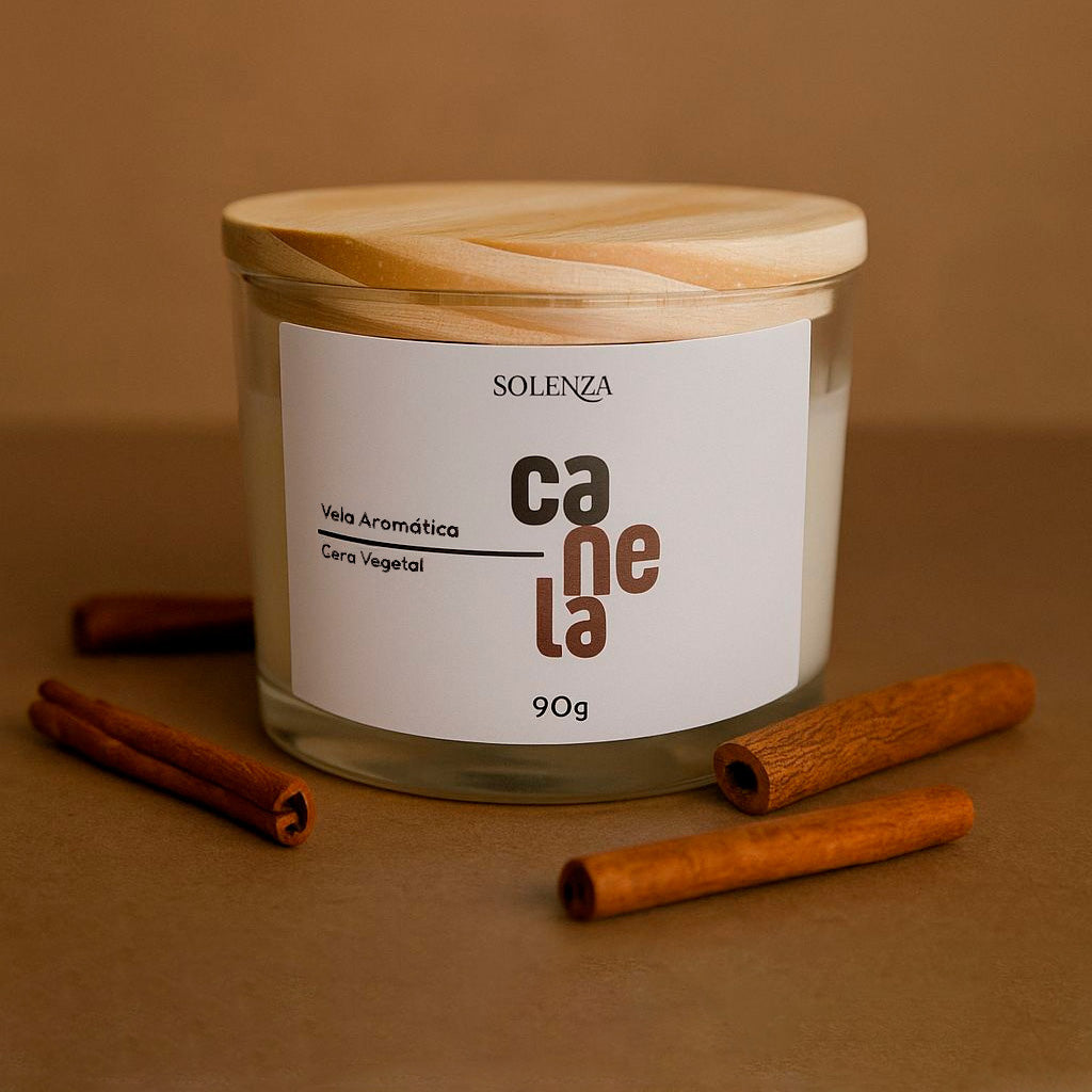 Vela Artesanal de Canela – 100% Vegetal, Pavio de Algodão