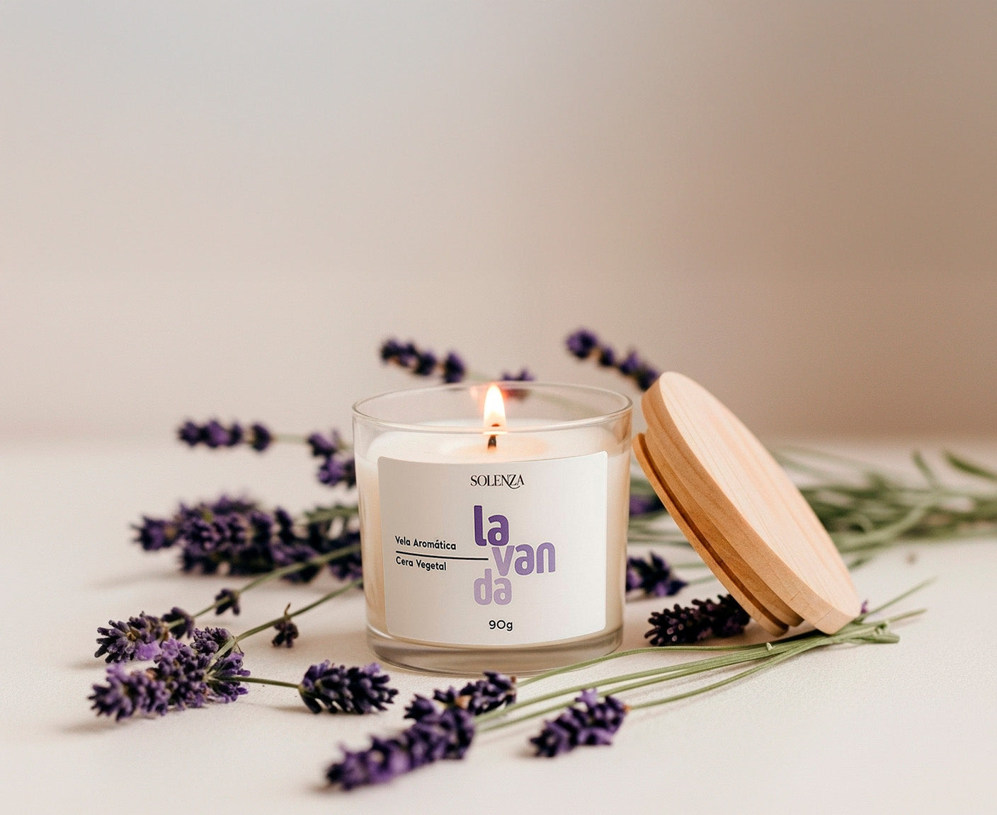 Vela Artesanal de Lavanda – 100% Vegetal, Pavio de Algodão