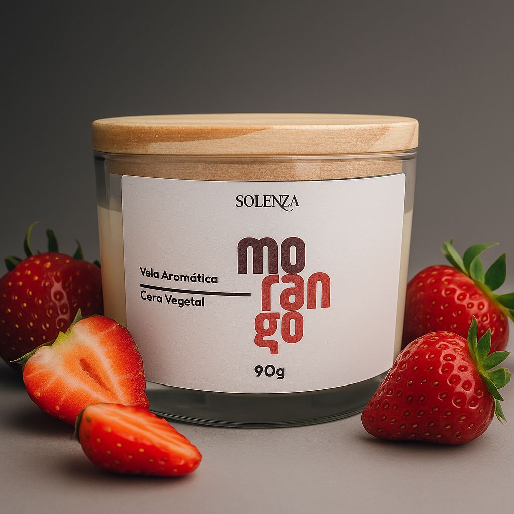 Vela Artesanal de Morango – 100% Vegetal, Pavio de Algodão