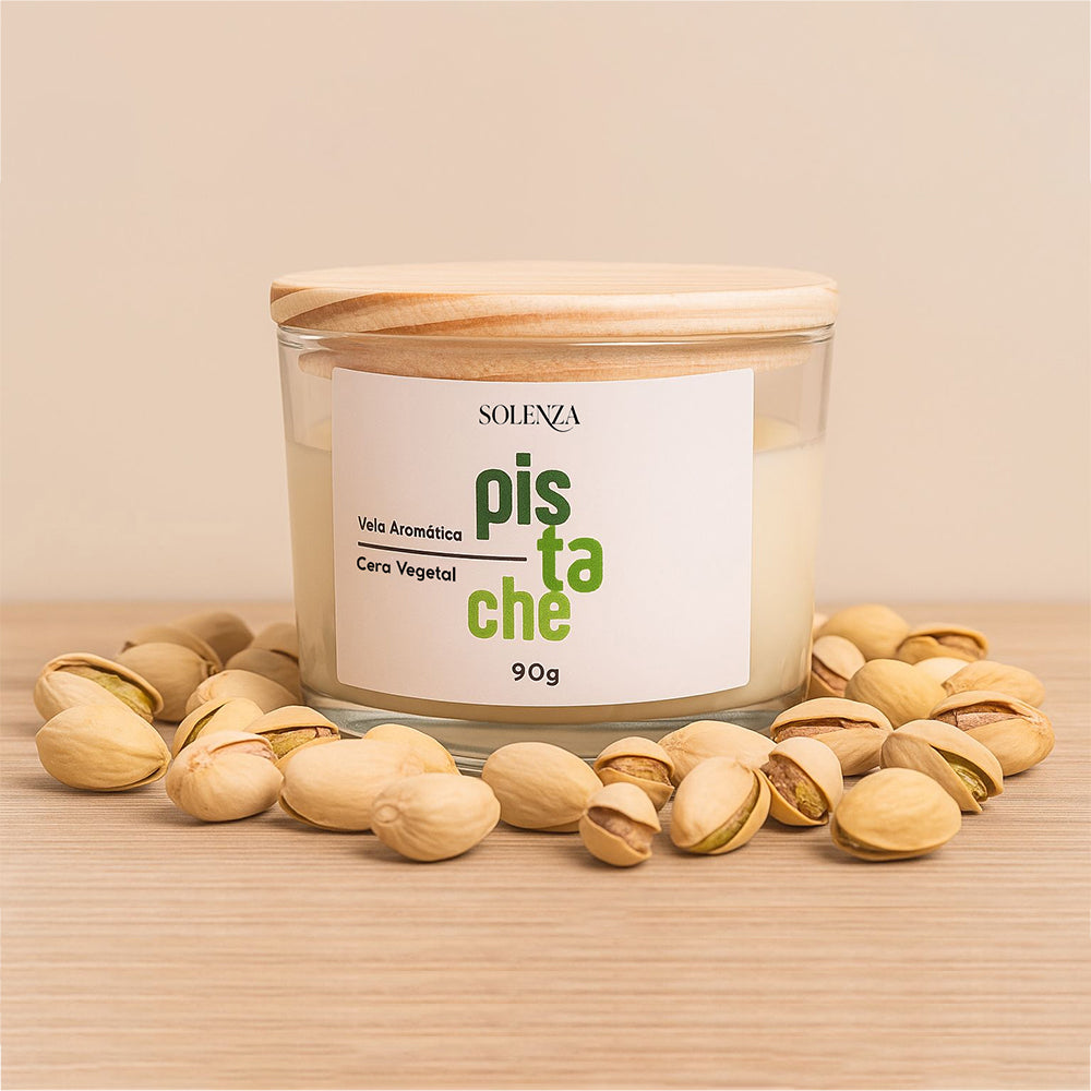 Vela Artesanal de Pistache – 100% Vegetal, Pavio de Algodão